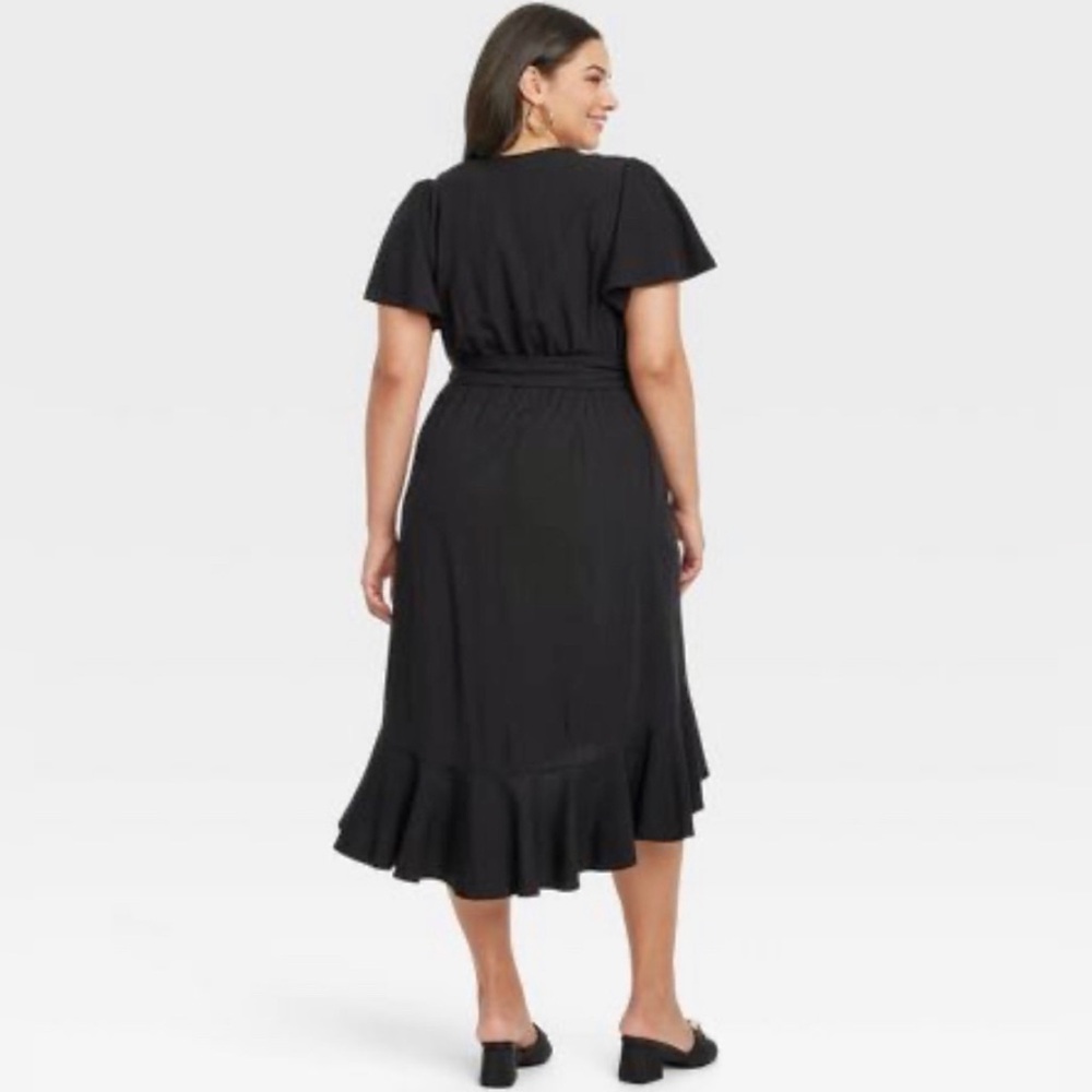 NWT Ava & Viv Flutter Sleeve Midi Black Wrap Dress Size XXL - Picture 10 of 16